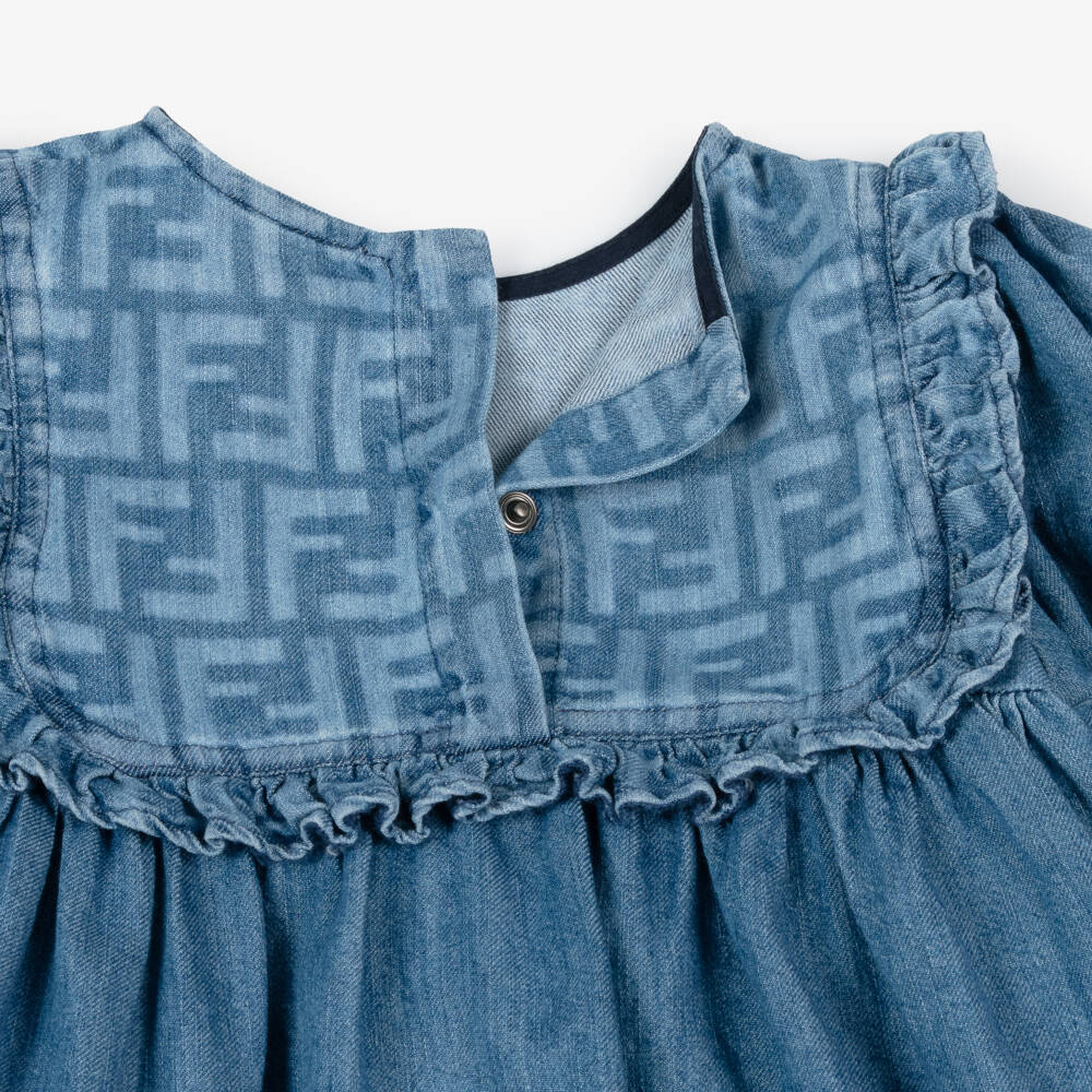 Fendi-Джинсовое платье с оборками синее для девочек | Childrensalon Outlet