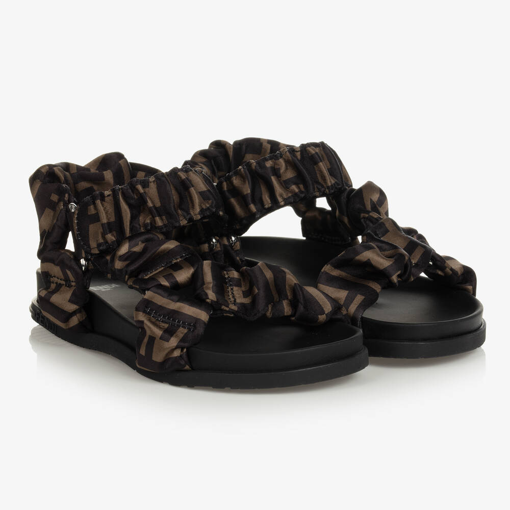 Fendi-Girls Brown FF Leather Sandals | Childrensalon Outlet