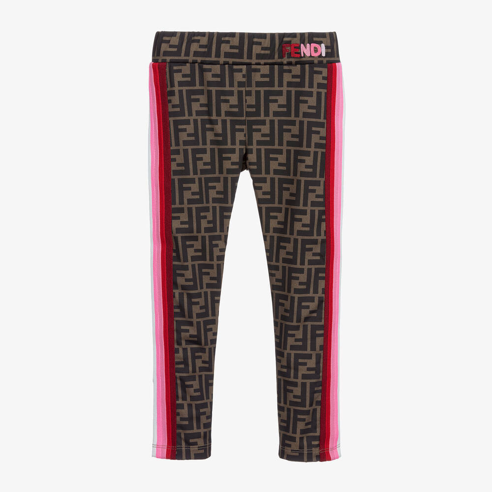 Fendi - Braune FF Logo Leggins (M) | Childrensalon