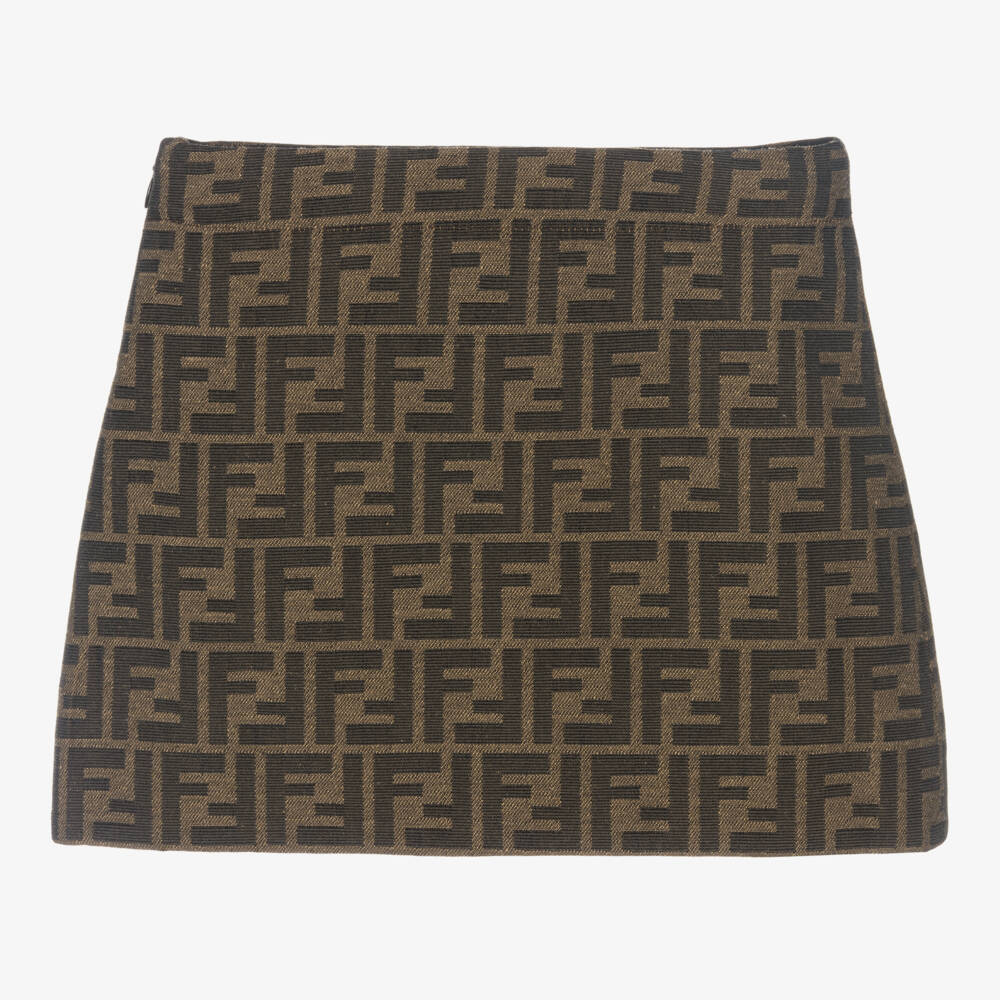 Fendi-Girls Brown Jacquard FF Logo Skirt | Childrensalon Outlet