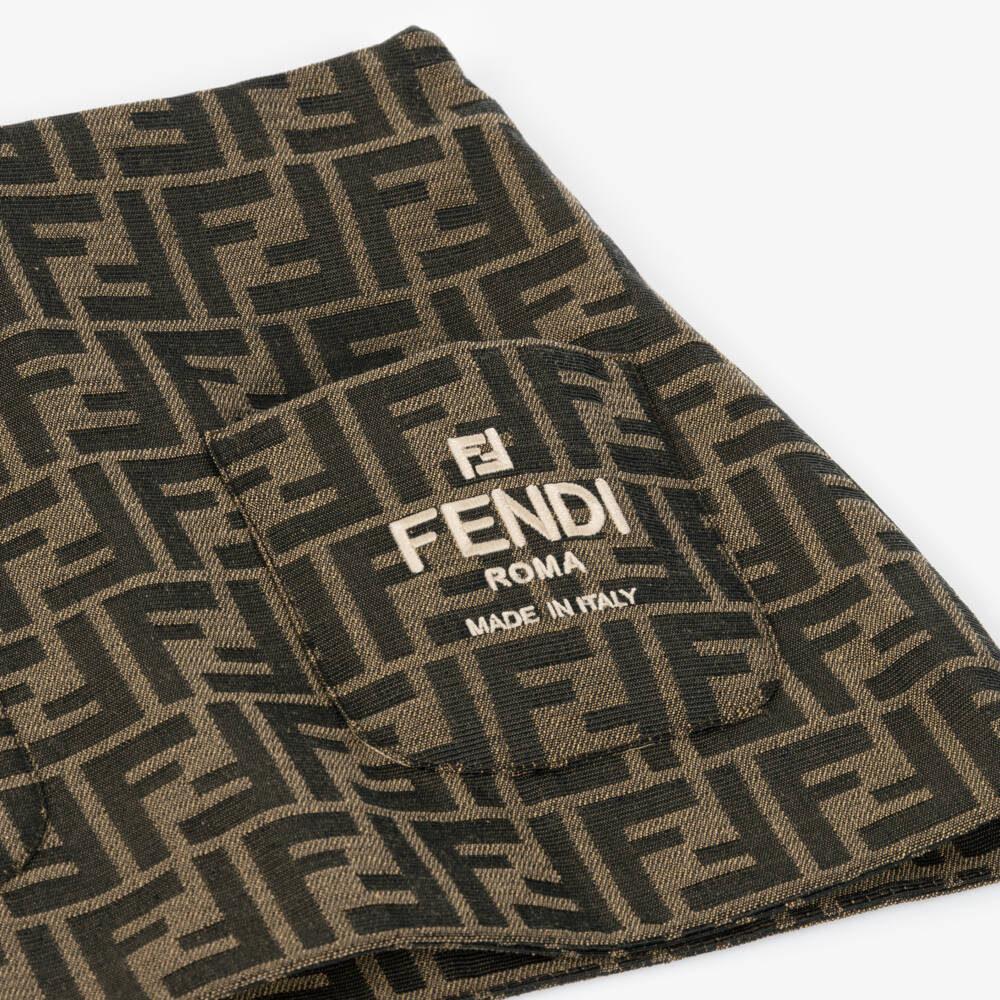 Fendi-Girls Brown Jacquard FF Logo Skirt | Childrensalon Outlet