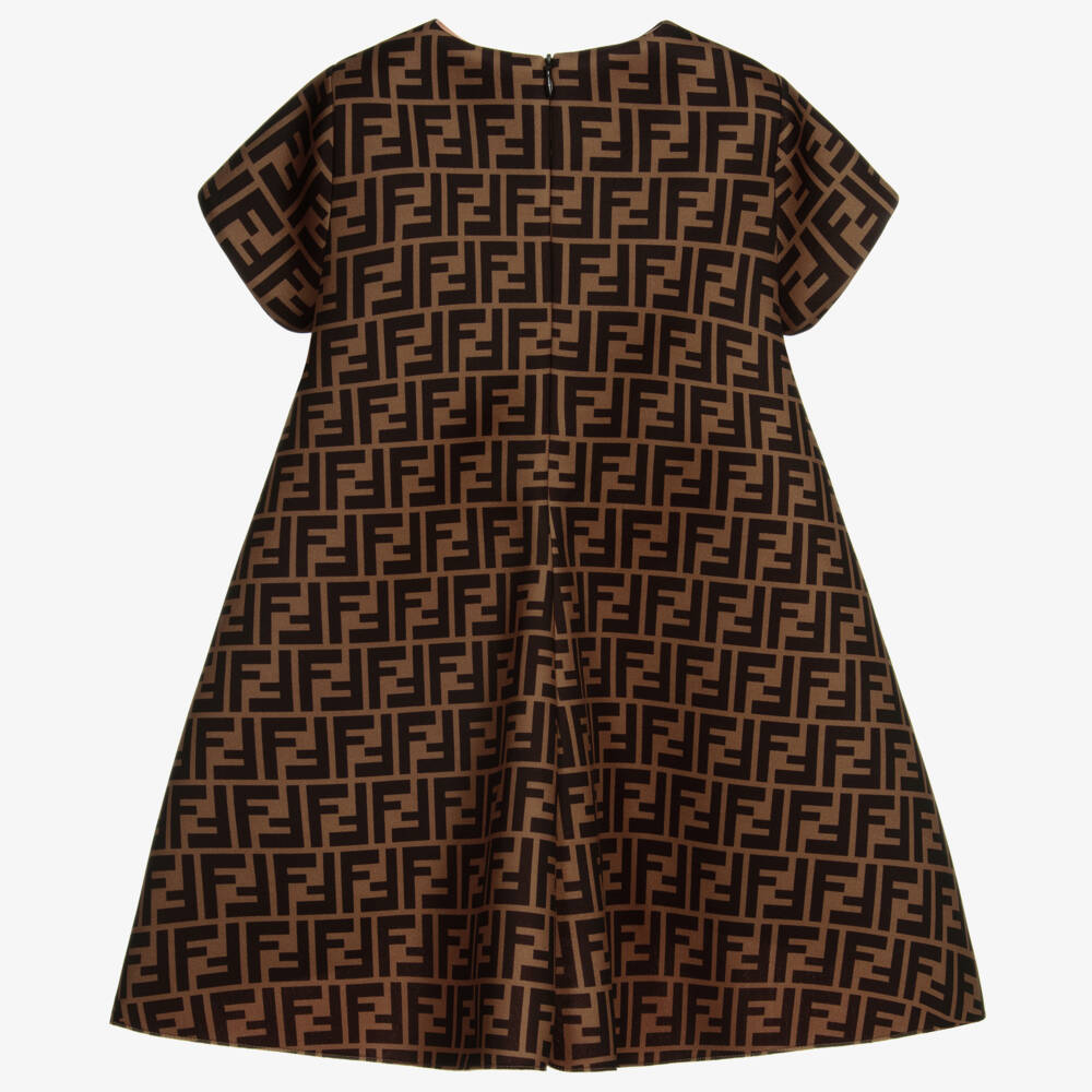 Fendi-Girls Brown & Pink FF Bow Dress | Childrensalon Outlet
