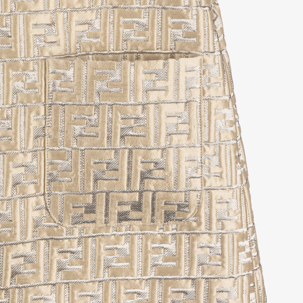 Fendi-فستان بناتي ذهبي من بروكيد بشعار | Childrensalon Outlet