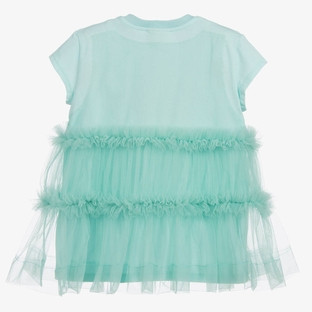 Fendi-تيشيرت تول وقطن لون أزرق أكوا للبنات | Childrensalon Outlet