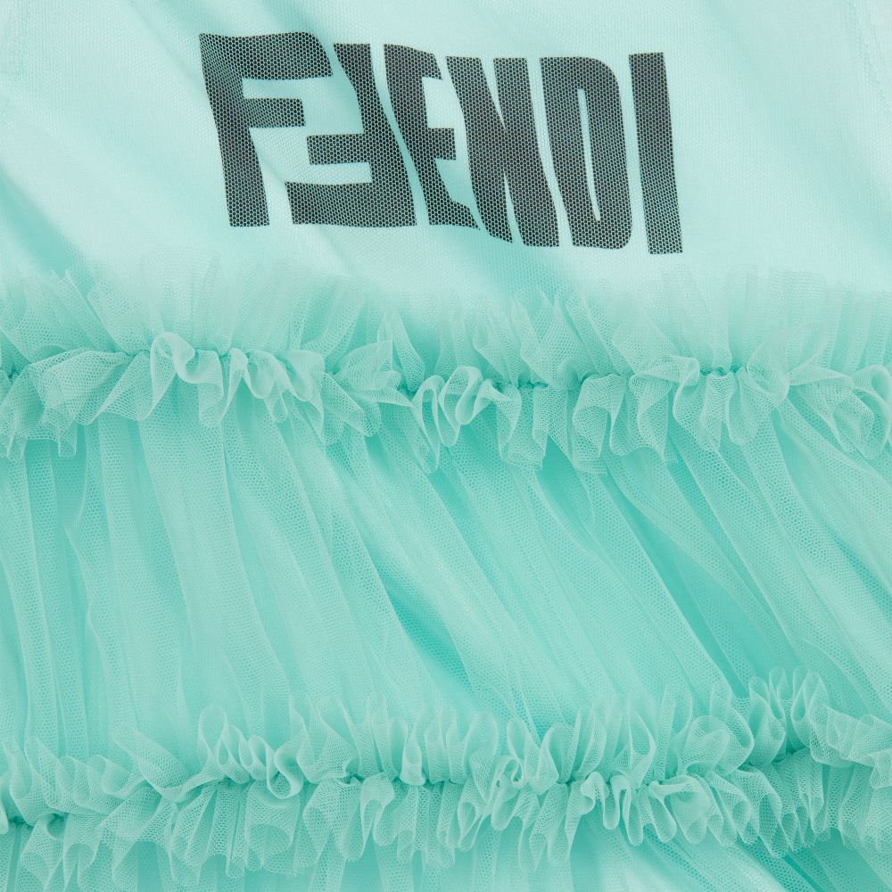 Fendi-تيشيرت تول وقطن لون أزرق أكوا للبنات | Childrensalon Outlet