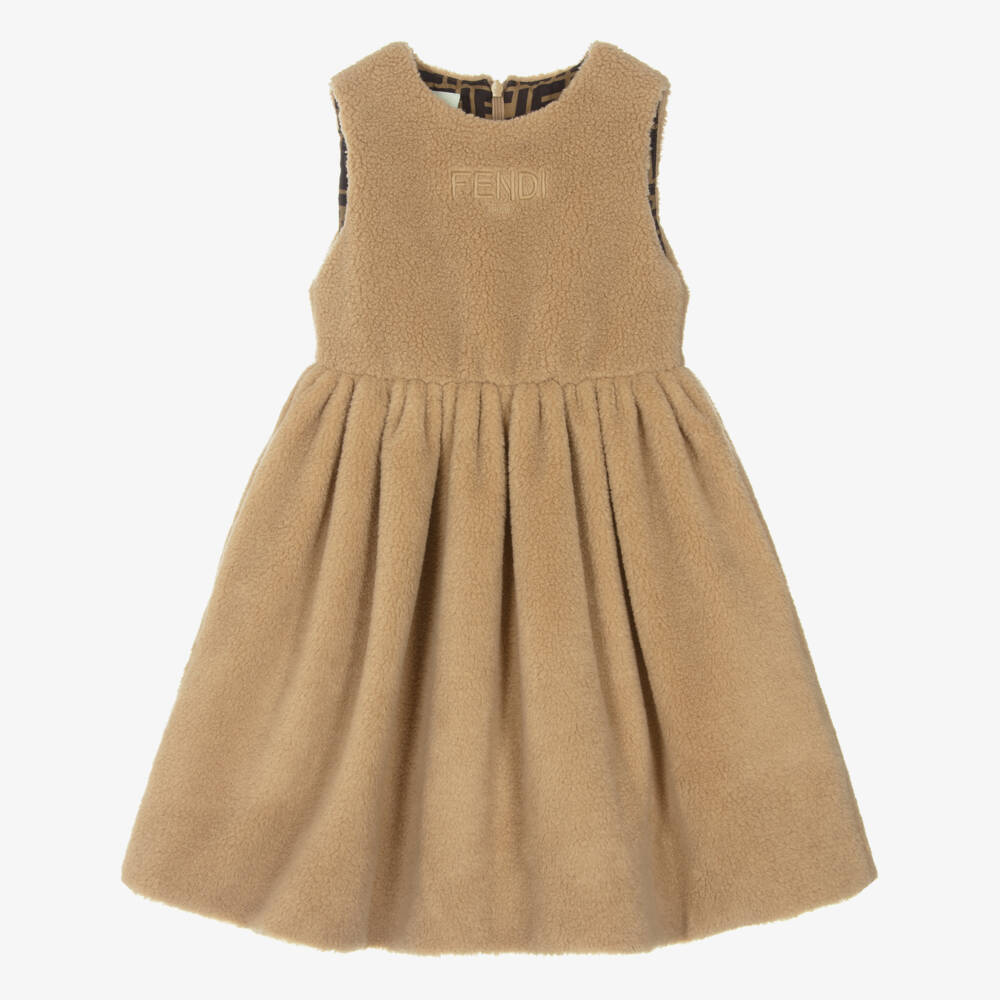 Fendi-Girls Cozy Beige Fleece Dress | Childrensalon Outlet