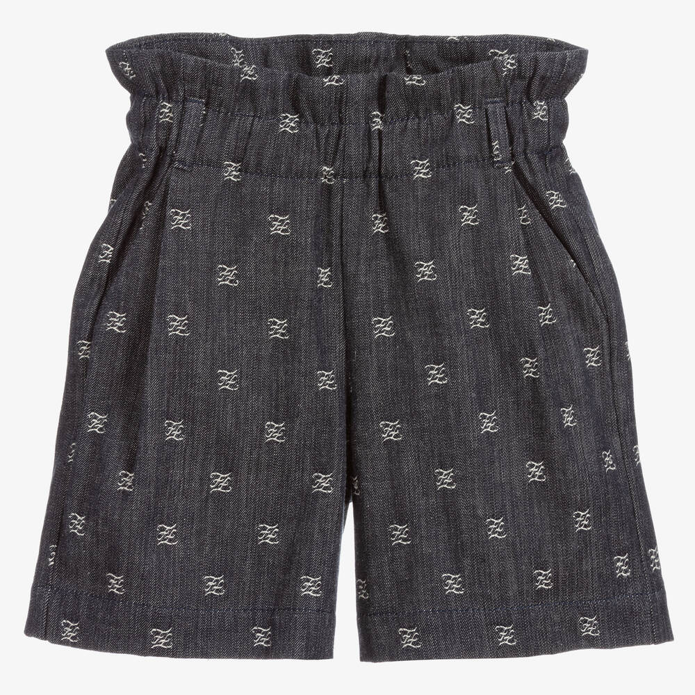 Fendi-Girls Dark Blue Denim Shorts | Childrensalon Outlet