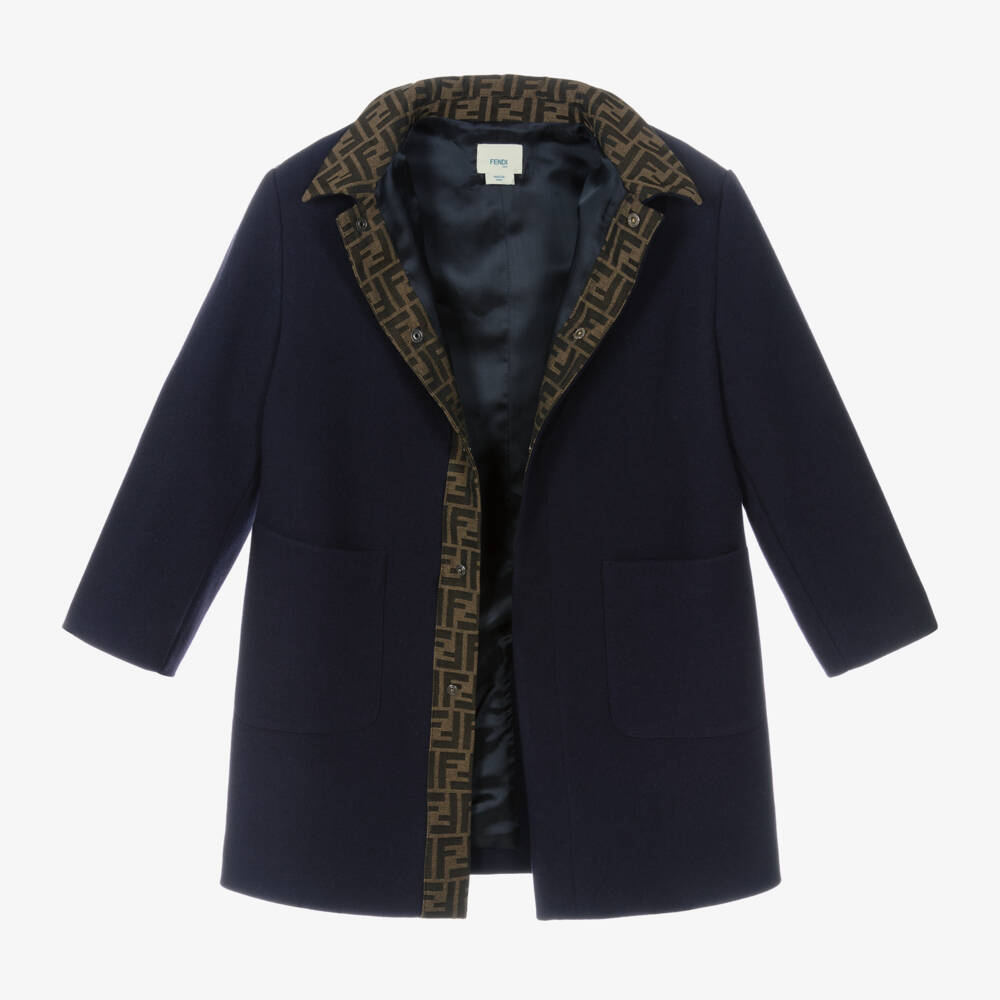 Fendi-معطف صوف أنيق باللون الكحلي للبنات | Childrensalon Outlet