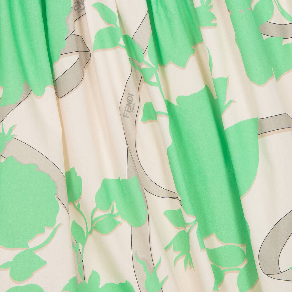 Fendi - Girls Green & Beige Cotton Logo Skirt
