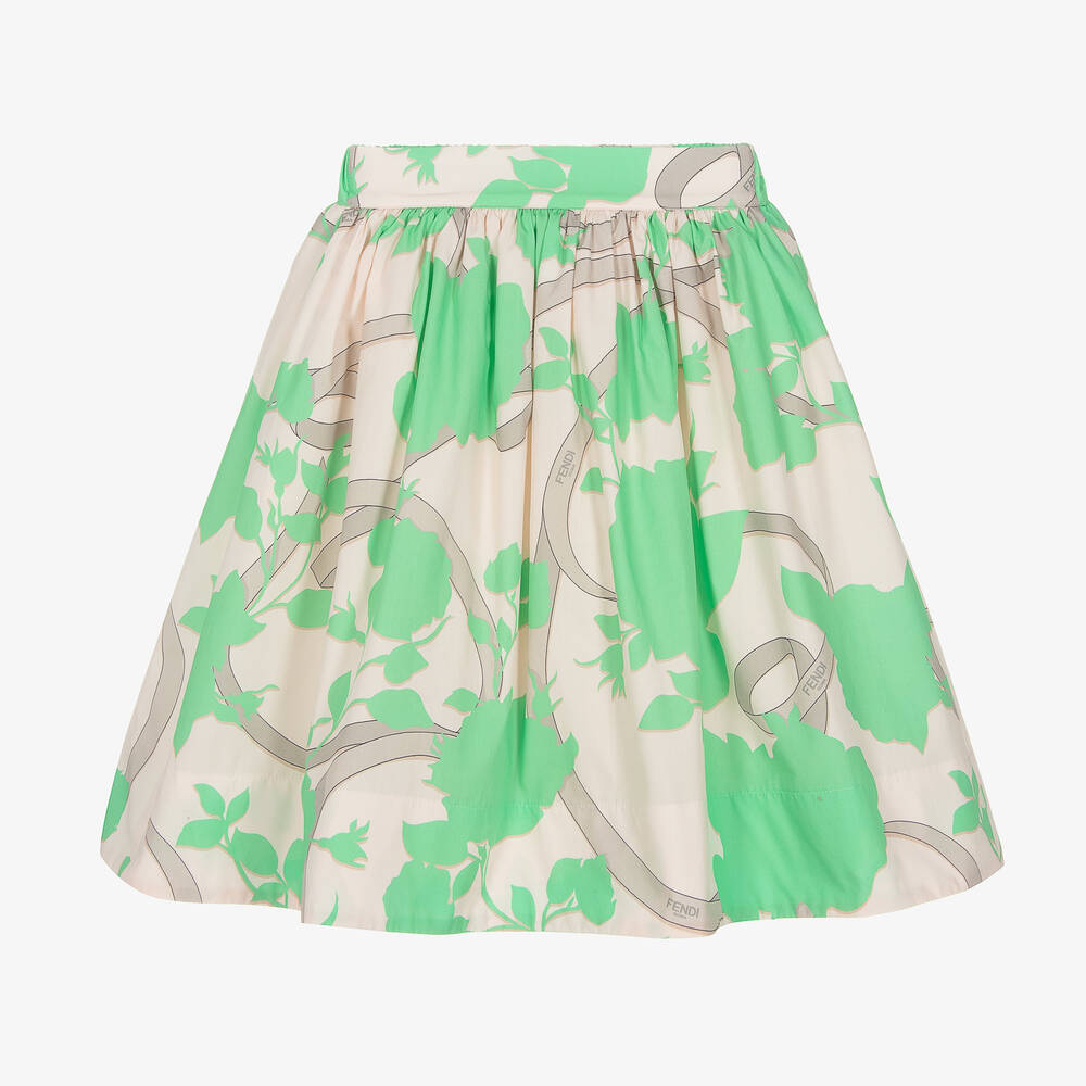Fendi-Бежево-зеленая юбка из хлопка | Childrensalon Outlet