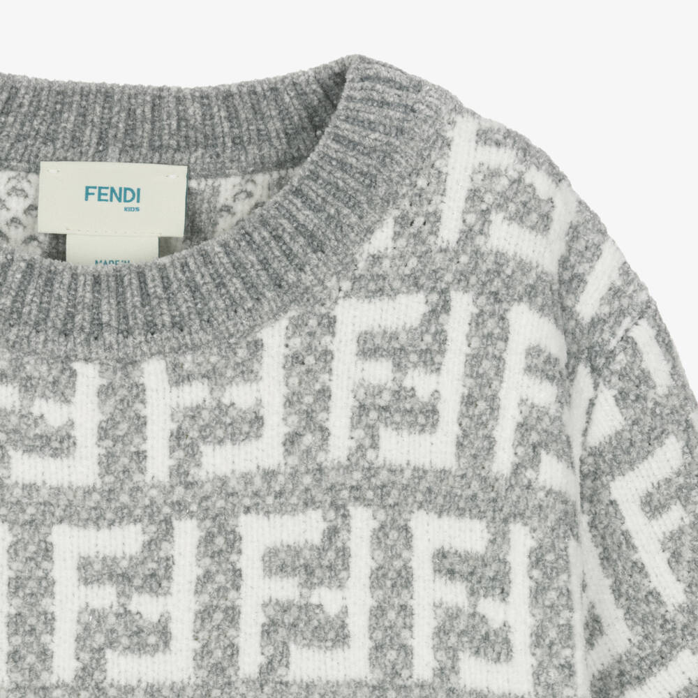 Fendi-Платье из серого вязаного шенилла для девочек | Childrensalon Outlet