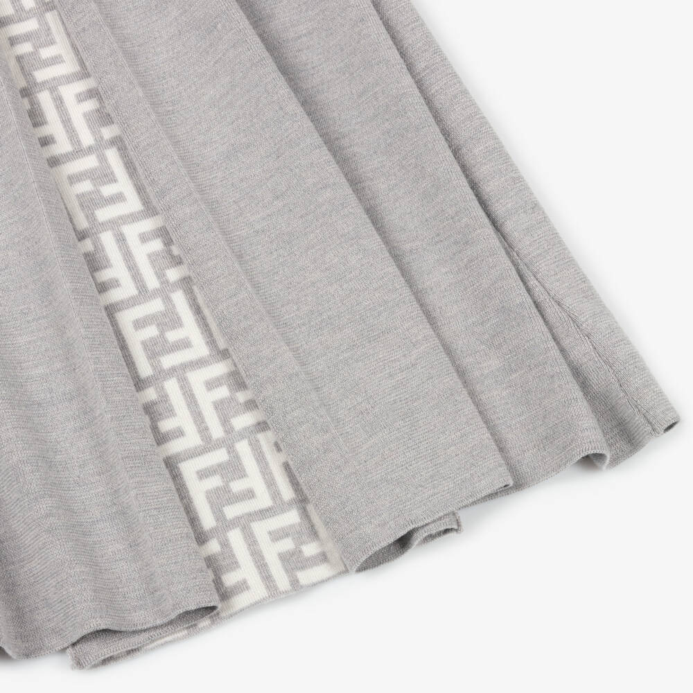 Fendi-Платье из серой шерсти с логотипом для девочек | Childrensalon Outlet