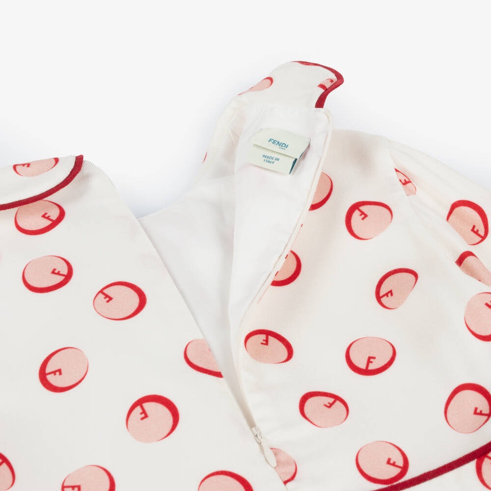 Fendi-فستان تويل عاجي بنقشة للبنات | Childrensalon Outlet
