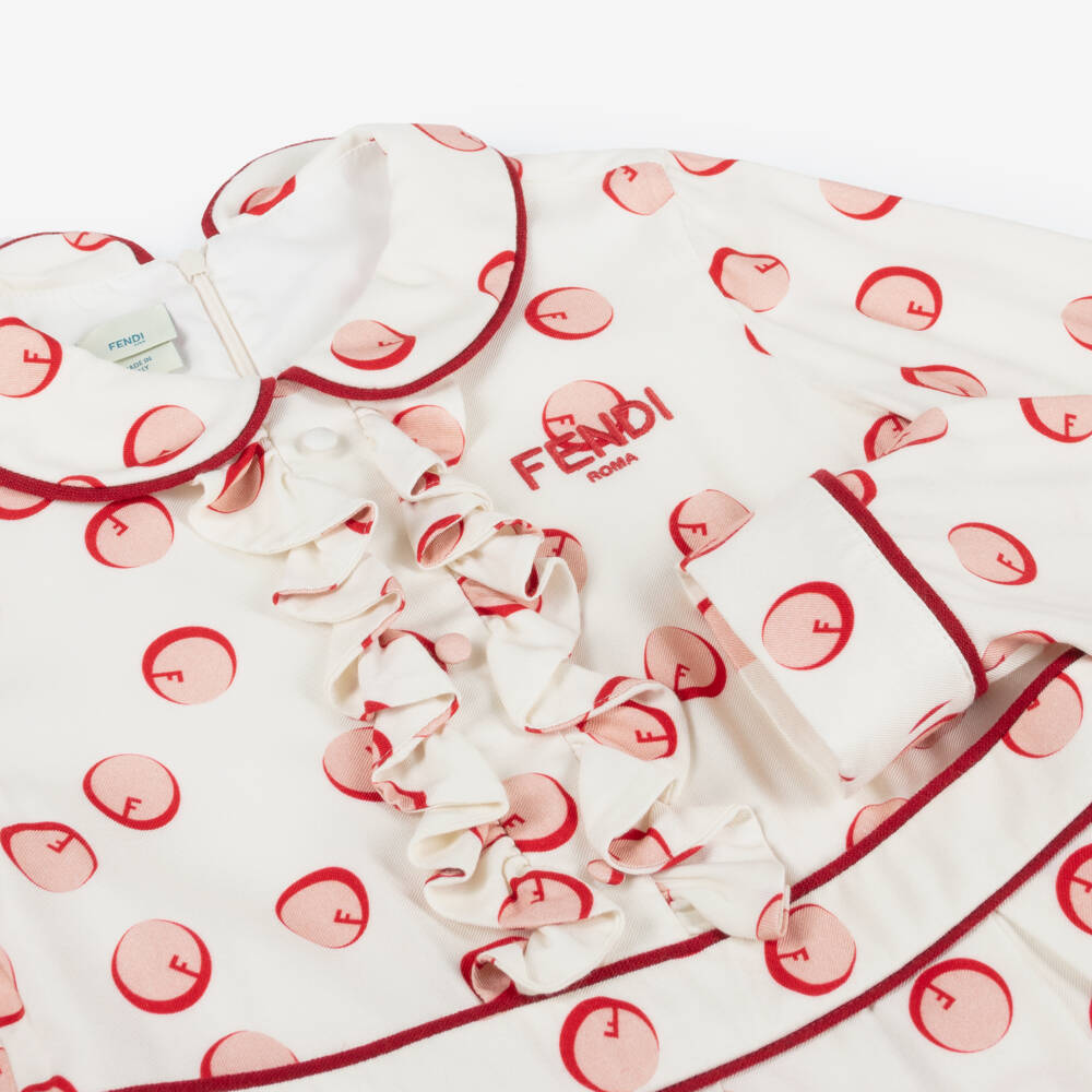 Fendi-فستان تويل عاجي بنقشة للبنات | Childrensalon Outlet