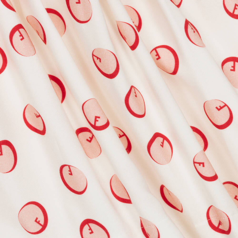 Fendi-فستان تويل عاجي بنقشة للبنات | Childrensalon Outlet