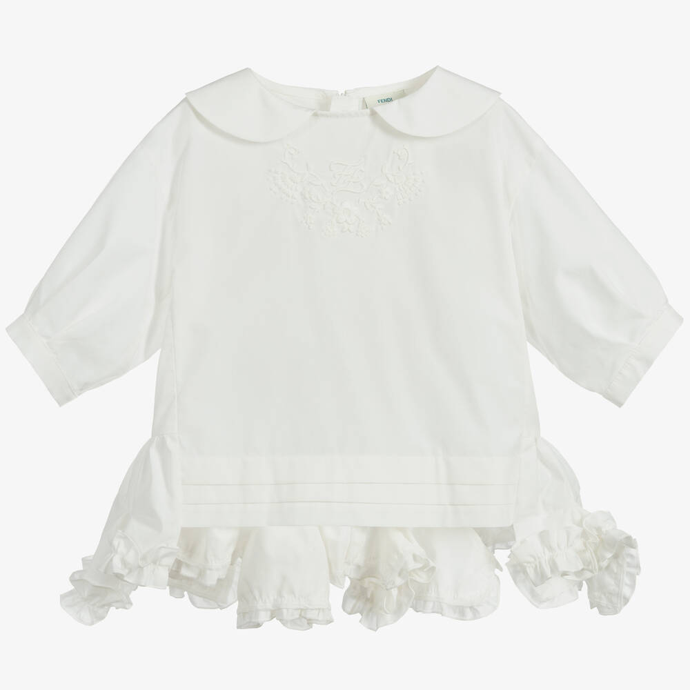 Fendi - Girls Ivory Cotton Blouse | Childrensalon