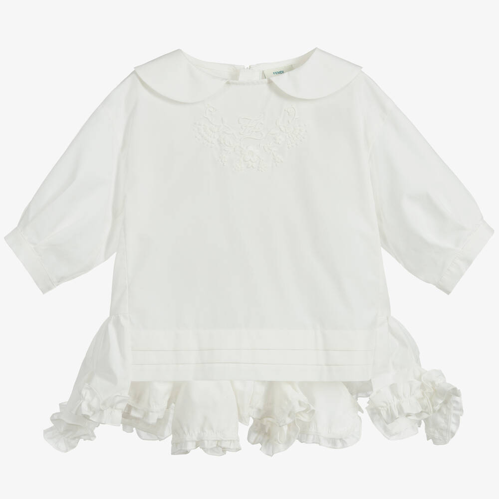 Fendi-Girls Ivory Cotton Blouse | Childrensalon Outlet