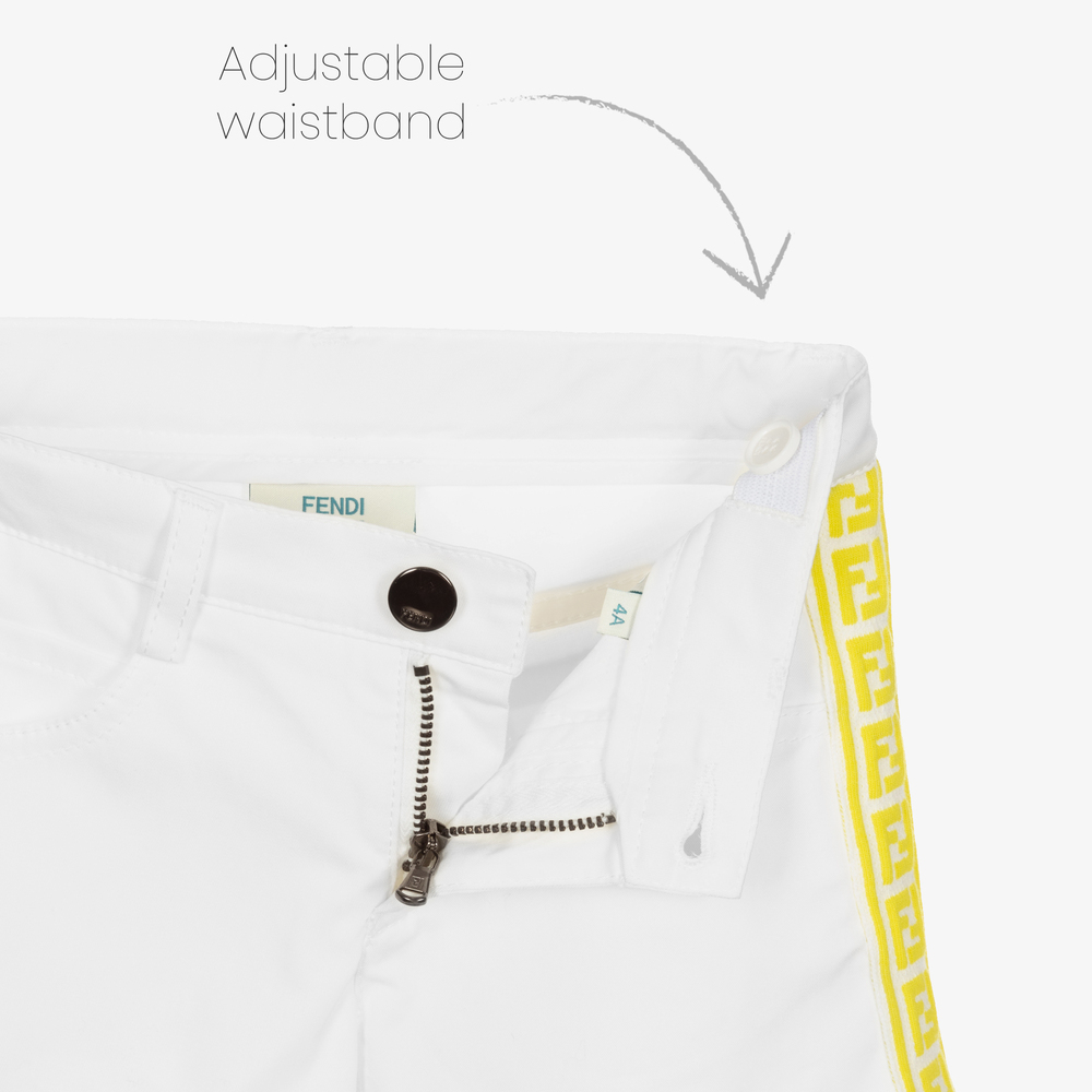 Fendi-Girls Ivory Cotton FF Shorts | Childrensalon Outlet