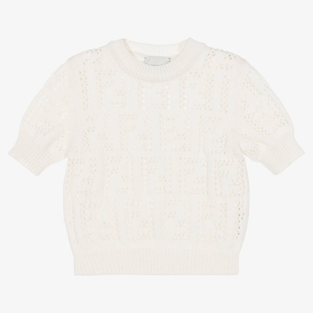 Fendi - Girls Ivory Cotton Knit FF Top | Childrensalon