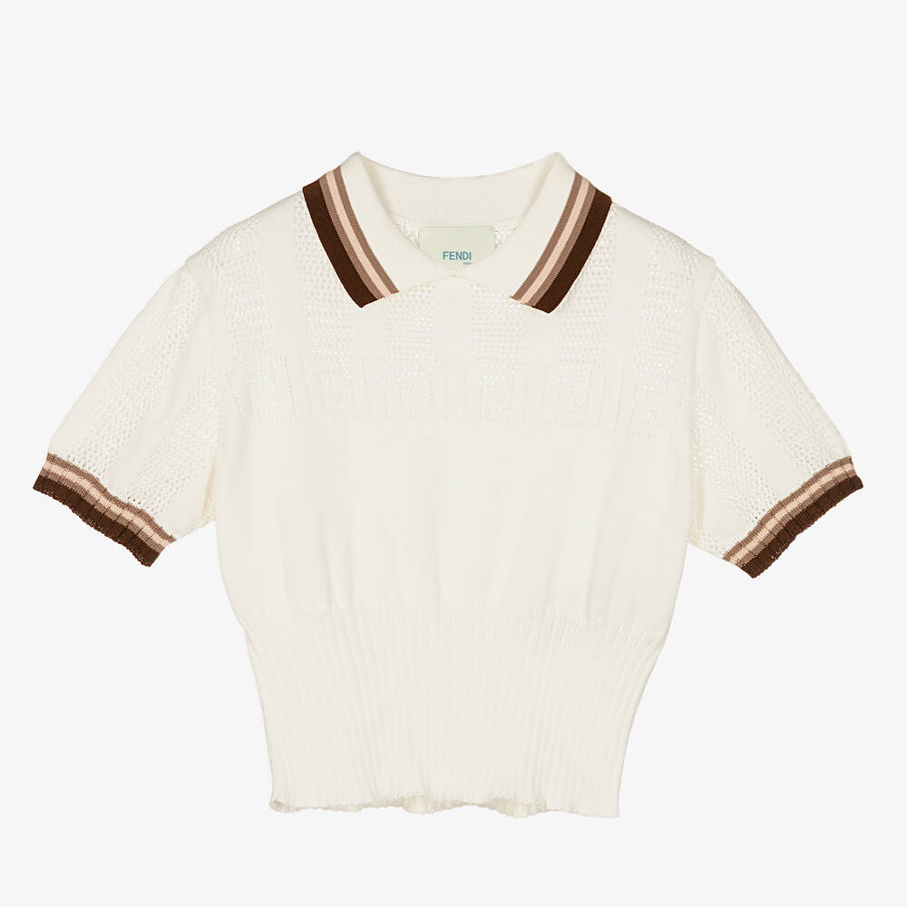 Fendi - Girls Ivory Cotton Knit Top | Childrensalon