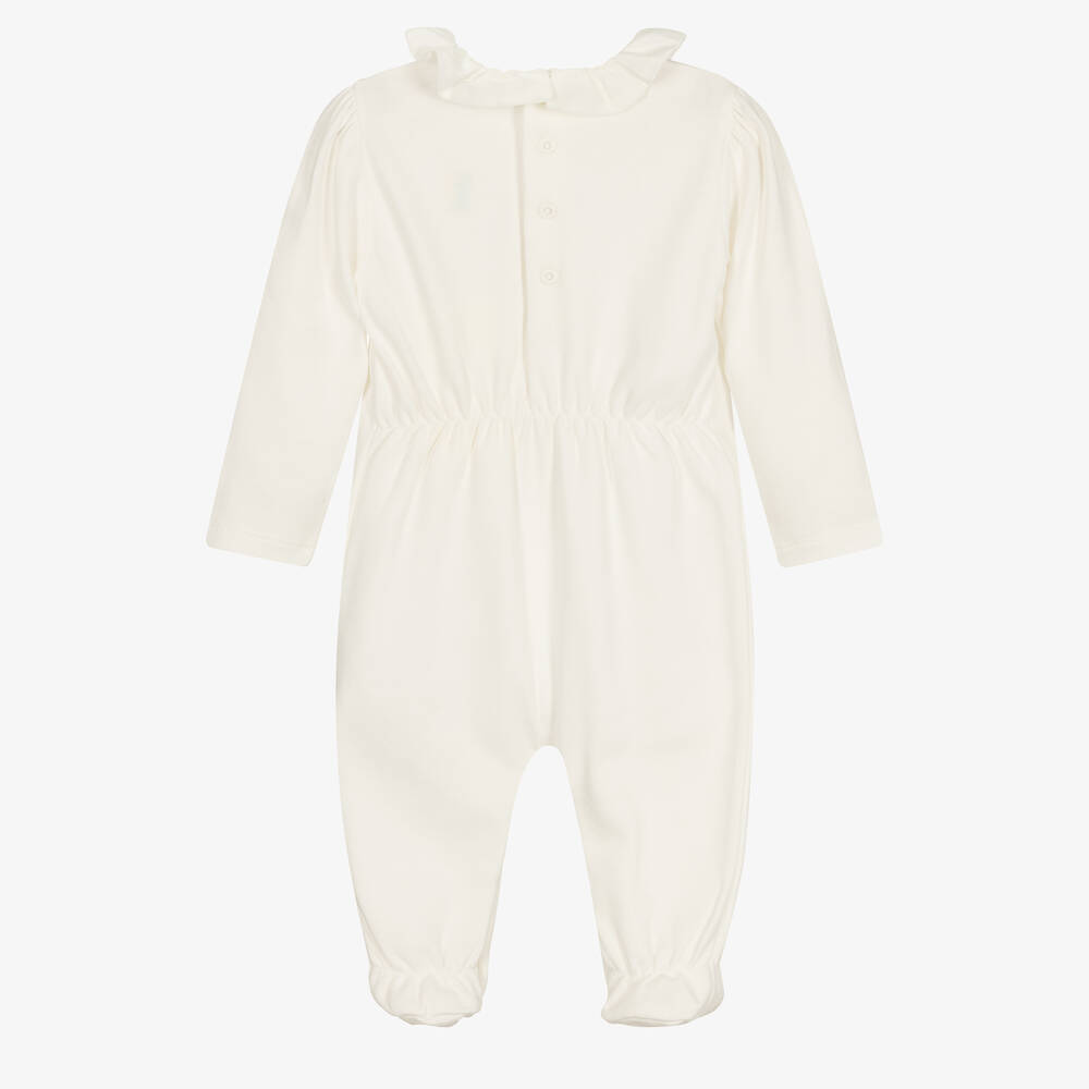 Fendi-Girls Ivory Cotton Logo Babygrow | Childrensalon Outlet