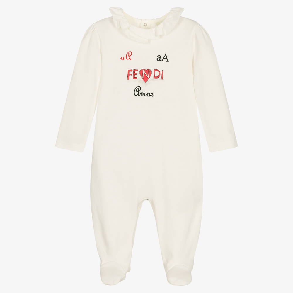 Girls Ivory Cotton Logo Babygrow