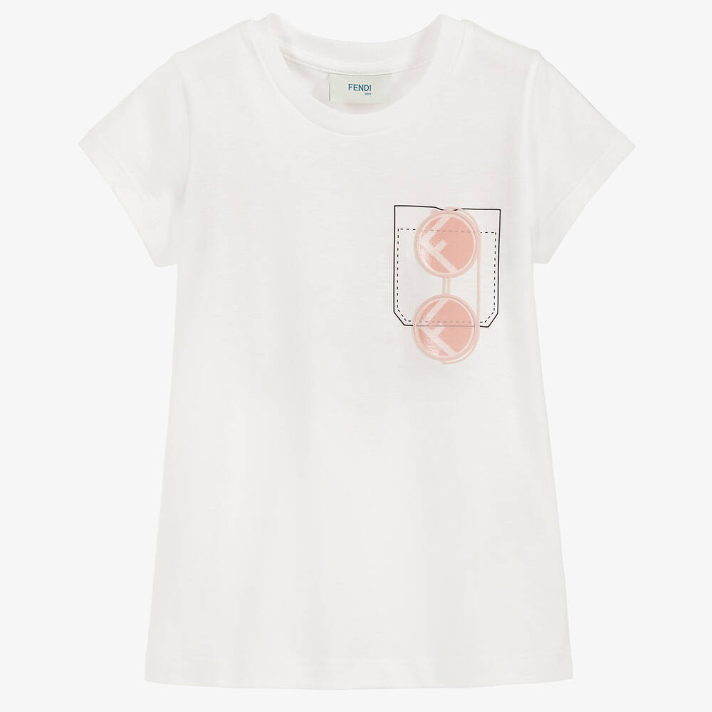 Fendi - Girls Ivory Cotton T-Shirt | Childrensalon