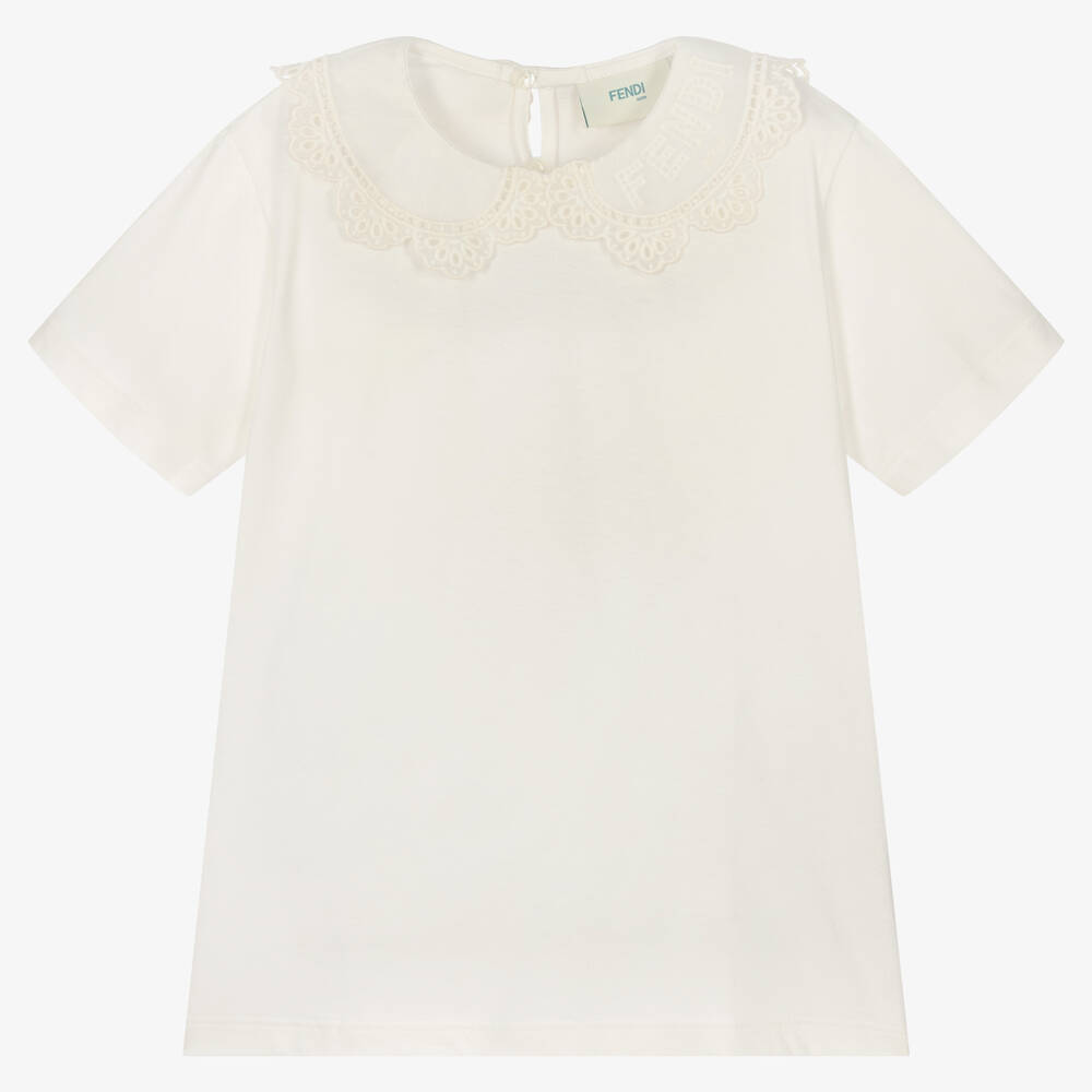 Fendi-Girls Ivory Cotton T-Shirt | Childrensalon Outlet