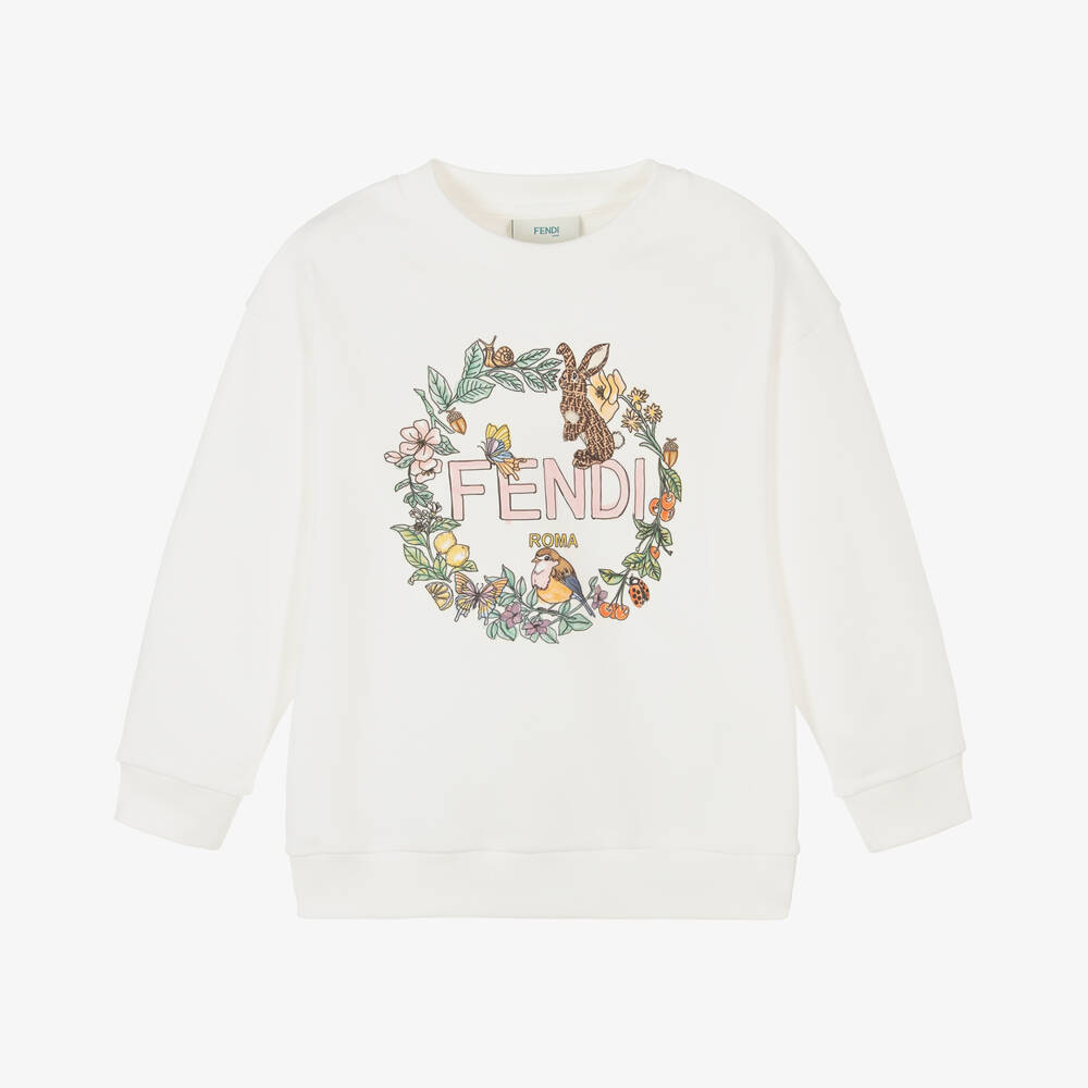 Fendi-Girls Ivory Cotton Woodland Top | Childrensalon Outlet