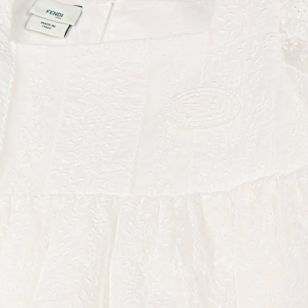 Fendi-Кремовое платье из вуали с цветочным узором для девочек | Childrensalon Outlet