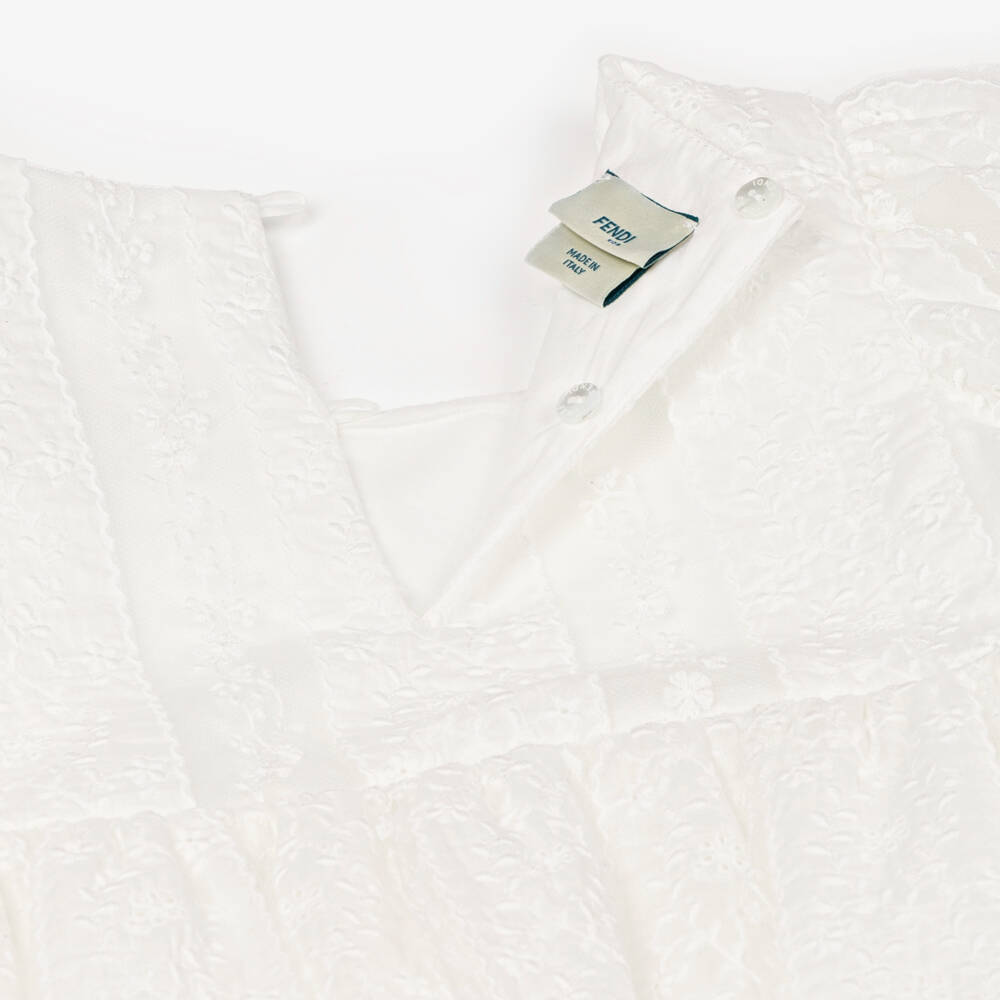 Fendi-Кремовое платье из вуали с цветочным узором для девочек | Childrensalon Outlet