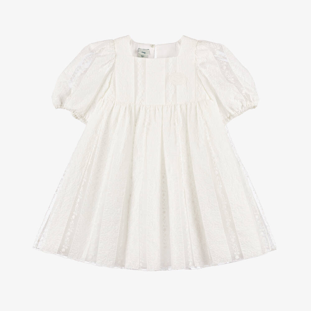 Fendi-Кремовое платье из вуали с цветочным узором для девочек | Childrensalon Outlet