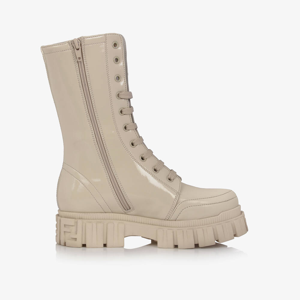 Fendi-Girls Ivory Patent Leather Boots | Childrensalon Outlet