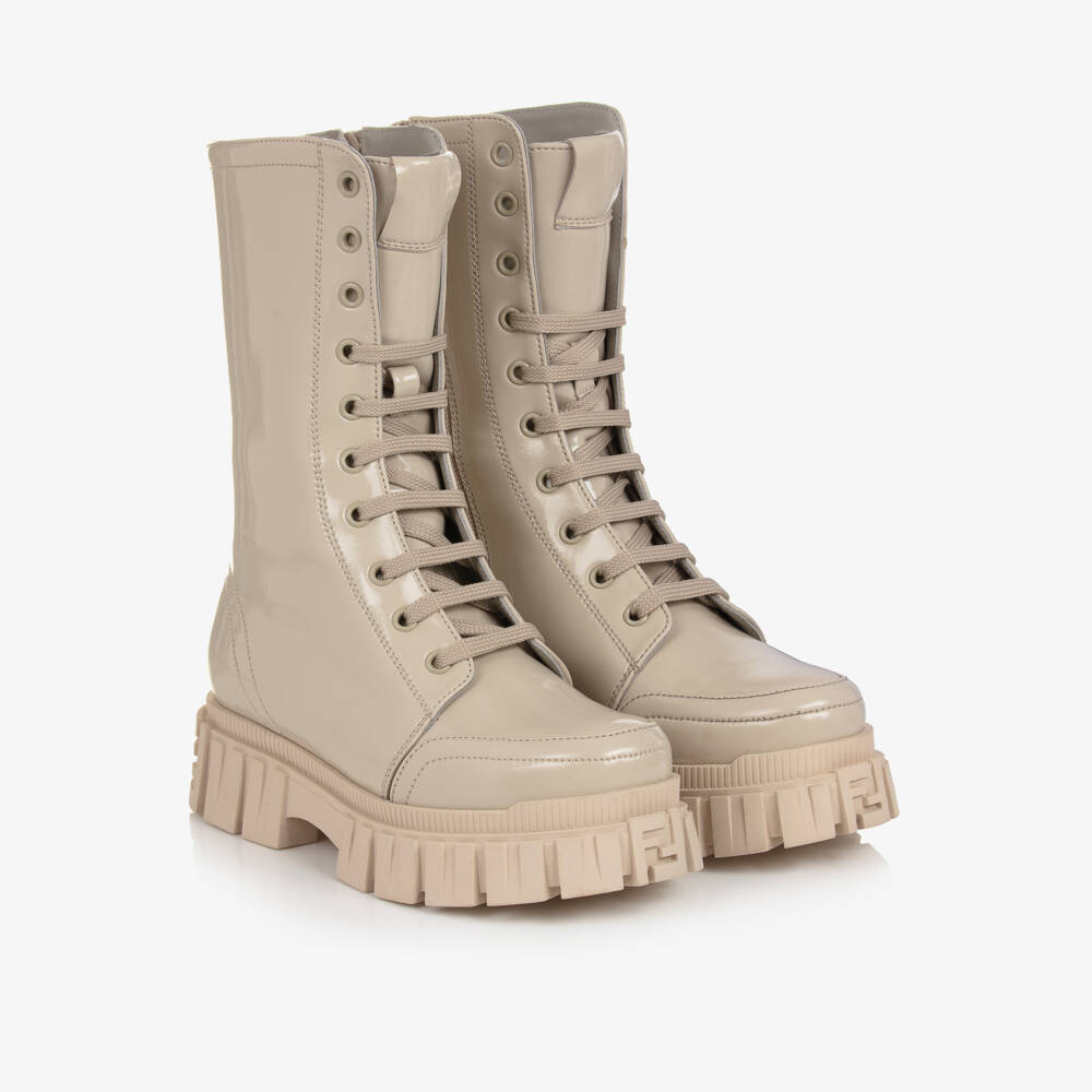 Fendi-Girls Ivory Patent Leather Boots | Childrensalon Outlet