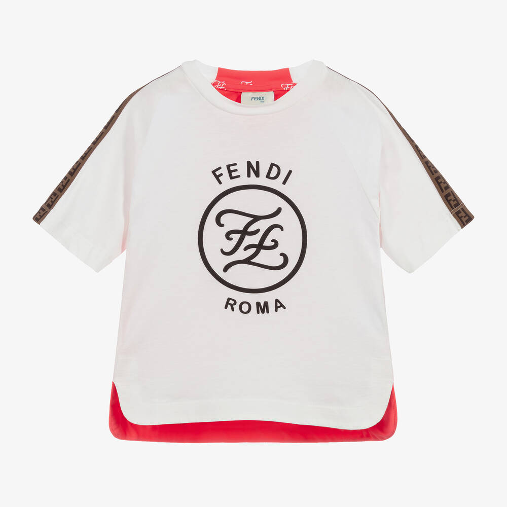 Fendi - Girls Ivory & Pink T-Shirt | Childrensalon