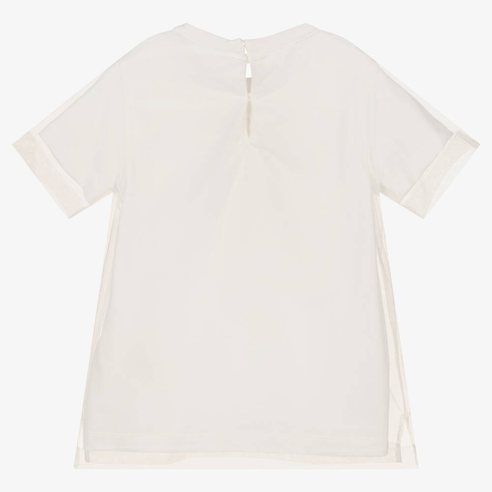 Fendi-Кремовая футболка с верхним слоем из тюля | Childrensalon Outlet