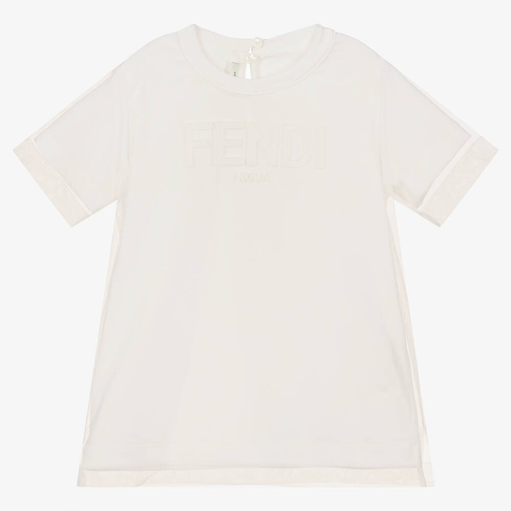 Fendi - Girls Ivory Tulle Layer T-Shirt | Childrensalon