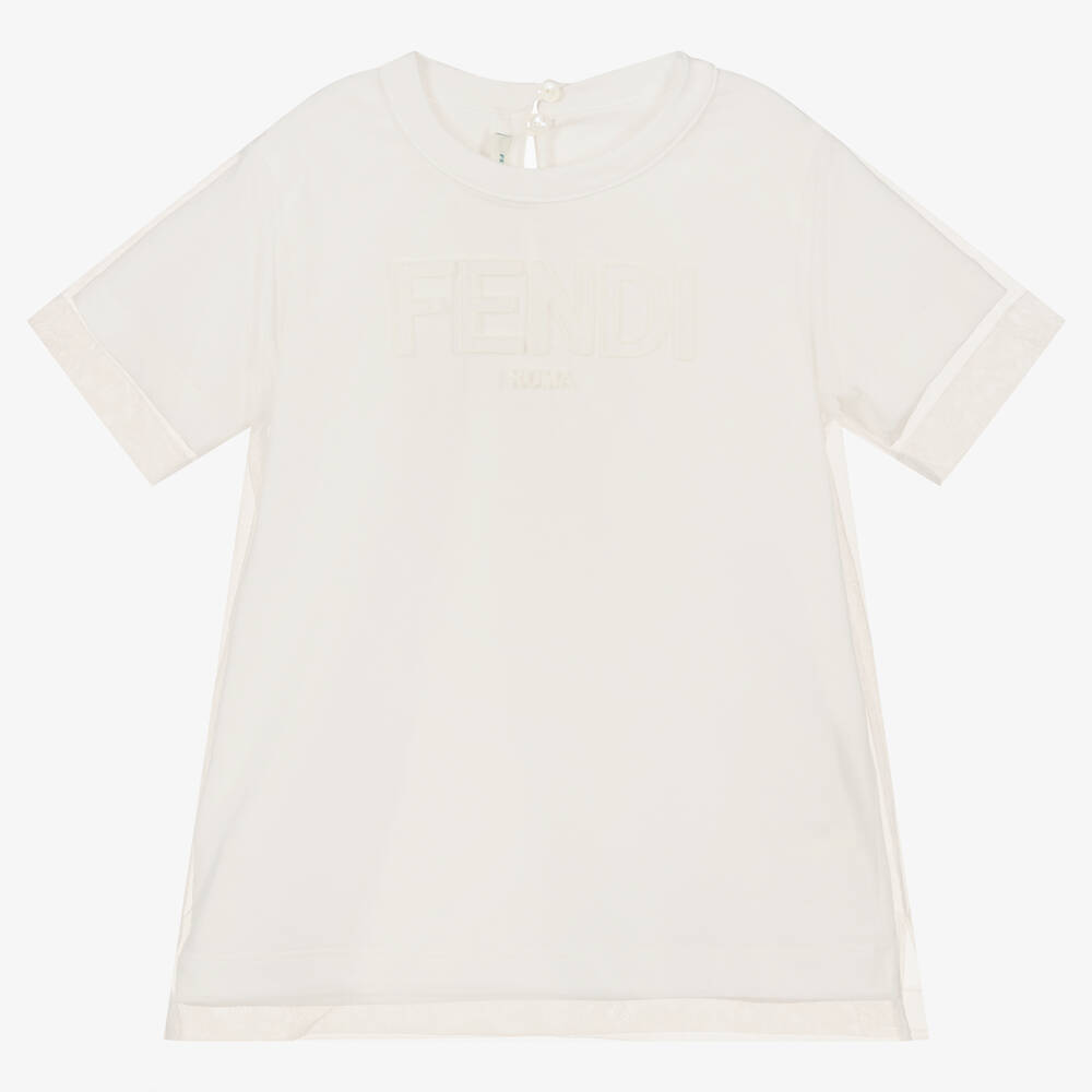 Fendi-Girls Ivory Tulle Layer T-Shirt | Childrensalon Outlet