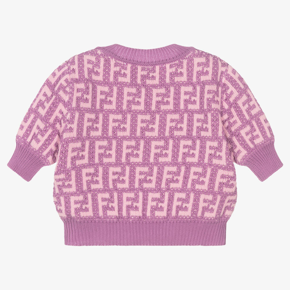 Fendi Girls Lilac FF Logo Cotton Sweater Childrensalon Outlet
