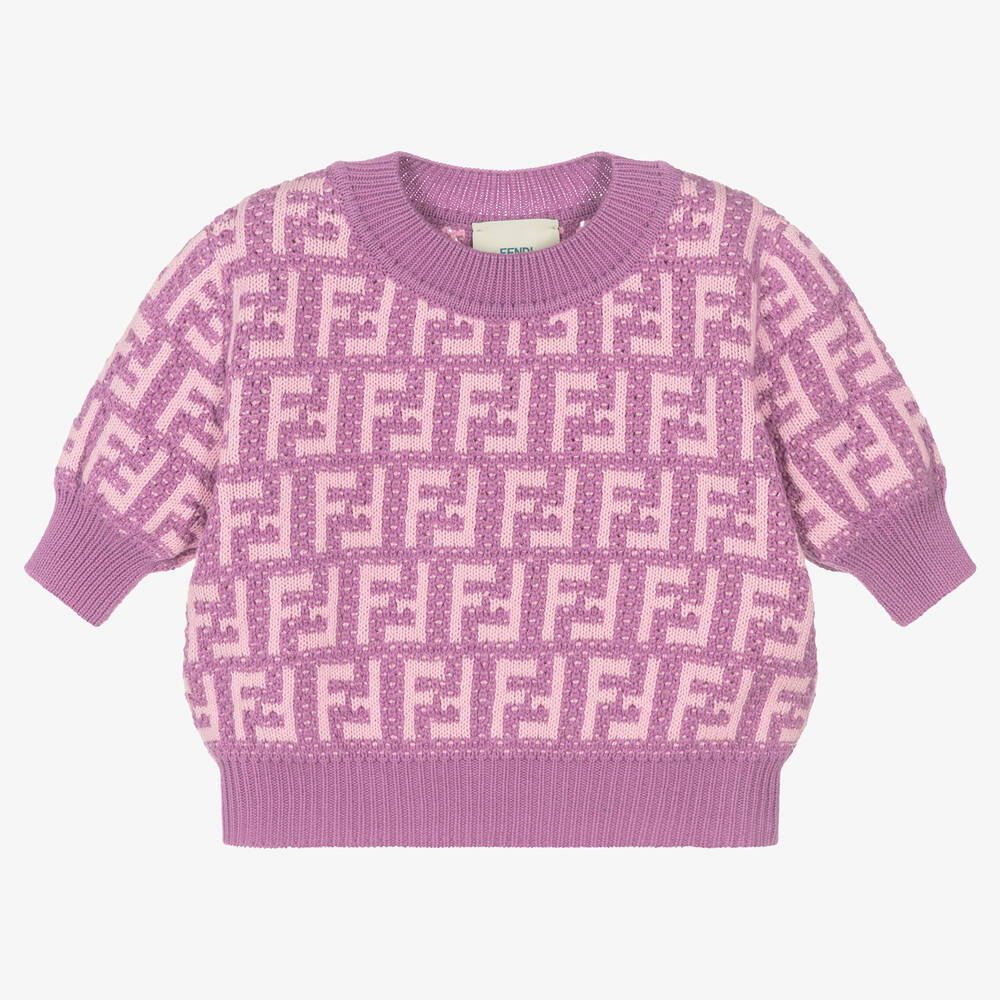 Girls Lilac FF Logo Cotton Sweater