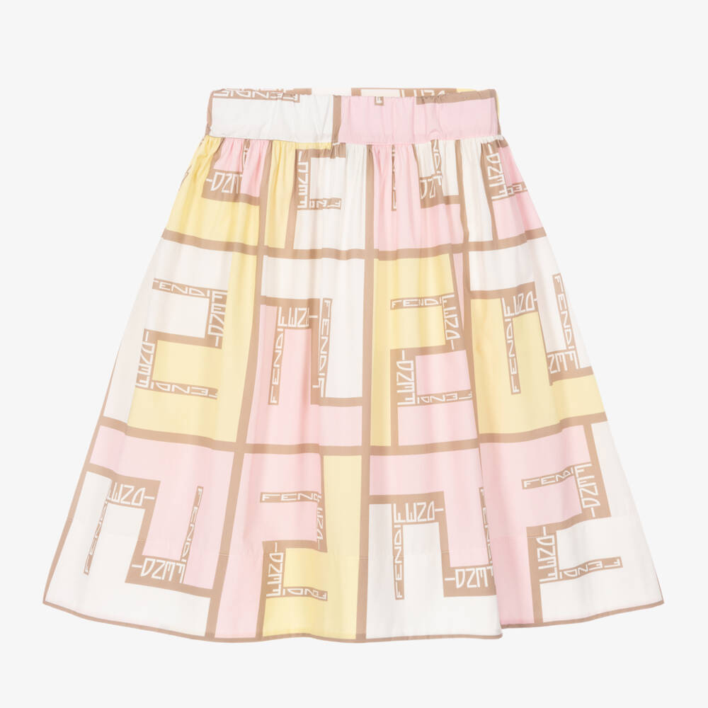 Fendi-Girls Long Yellow Cotton FF Logo Skirt | Childrensalon Outlet