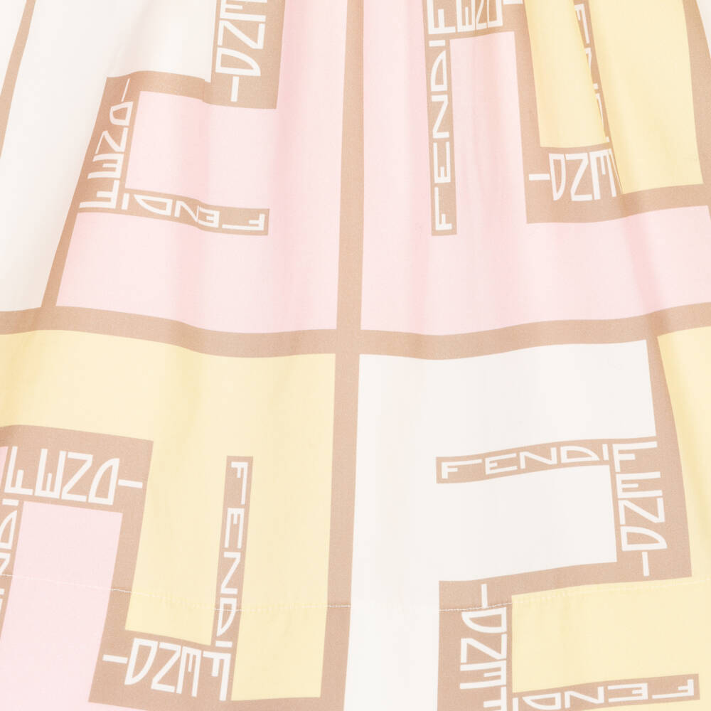 Fendi-Girls Long Yellow Cotton FF Logo Skirt | Childrensalon Outlet