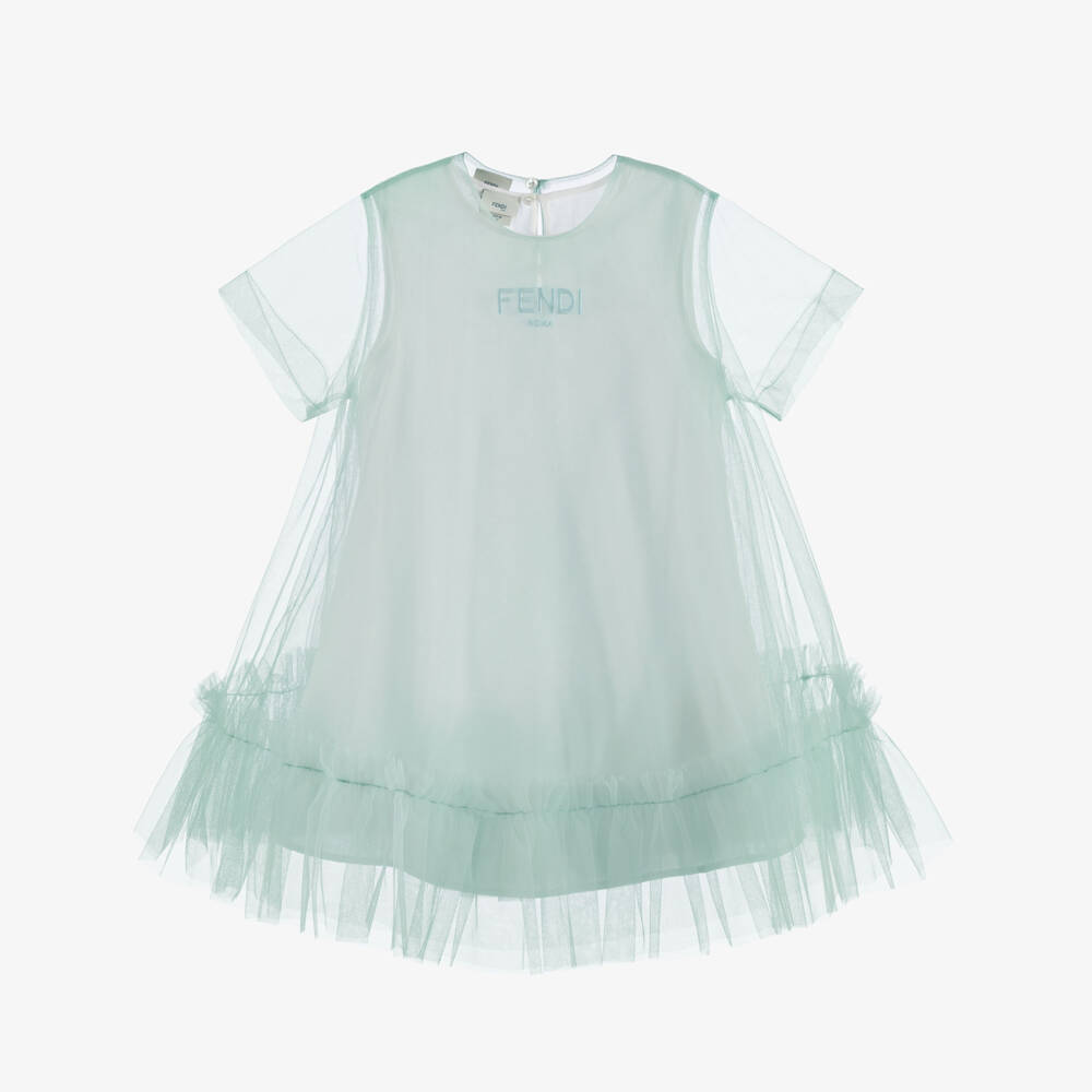 Fendi-Платье из мятного тюля для девочек | Childrensalon Outlet