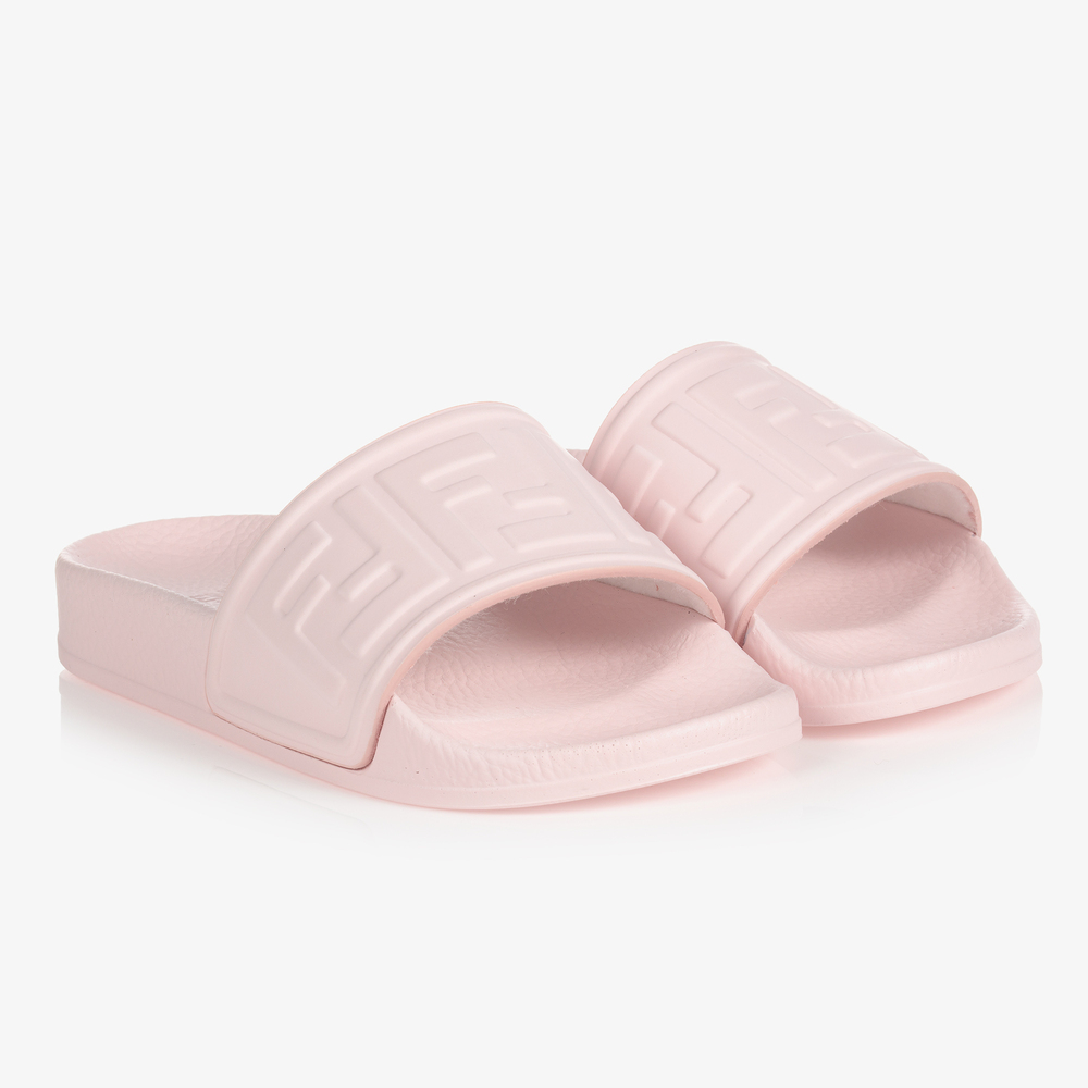 Fendi - Girls Pale Pink FF Sliders | Childrensalon