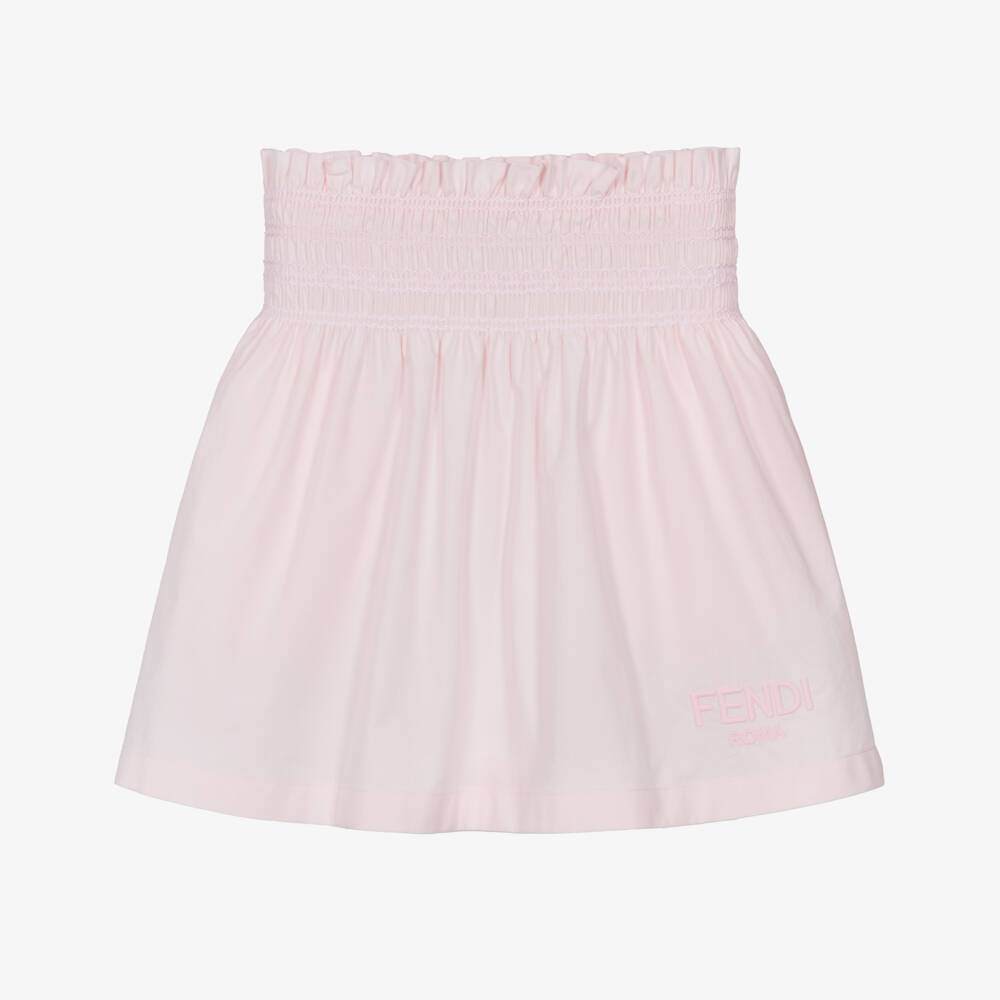 Fendi-تنورة قطنية وردية فاتحة للبنات مع تطريز | Childrensalon Outlet