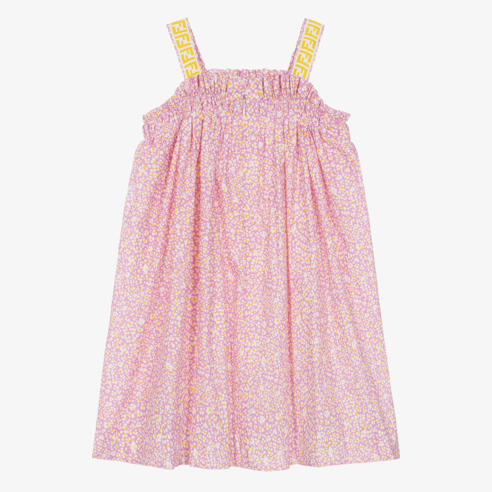 Fendi-فستان قطني وردي وأصفر للبنات | Childrensalon Outlet