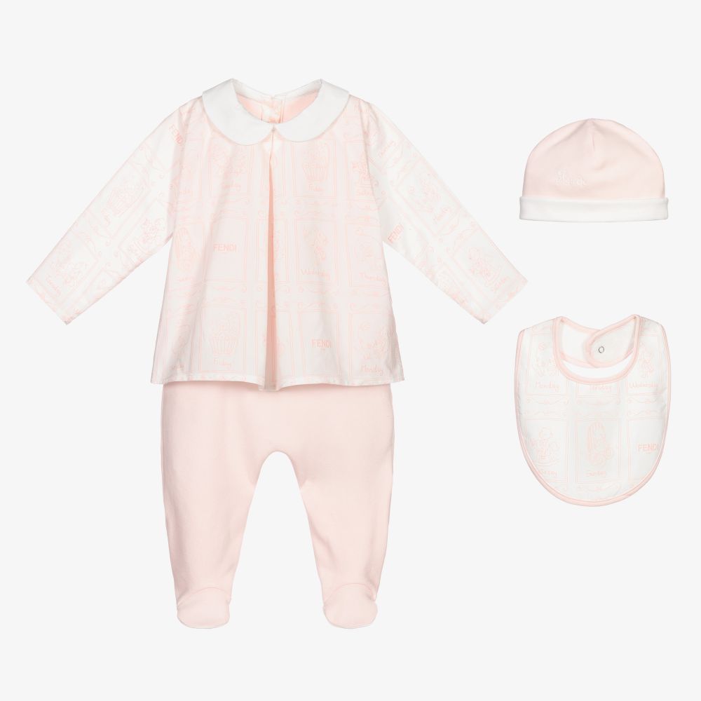 Fendi Girls Pink Babygrow Gift Set Childrensalon Outlet