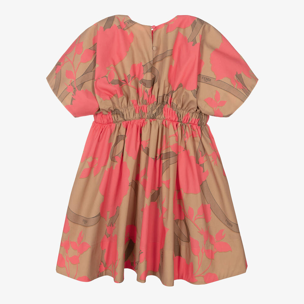【FENDI】 antique pink cotton dress （関税送料込） Fendi - Girls Pink & Beige Cotton Logo Dress | Childrensalon