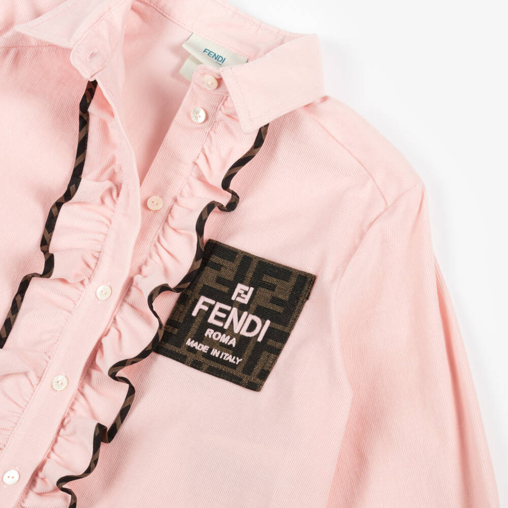 Fendi-Girls Pink Corduroy Ruffle Blouse | Childrensalon Outlet