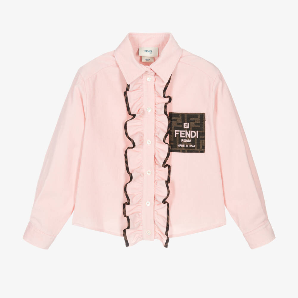Fendi-Girls Pink Corduroy Ruffle Blouse | Childrensalon Outlet